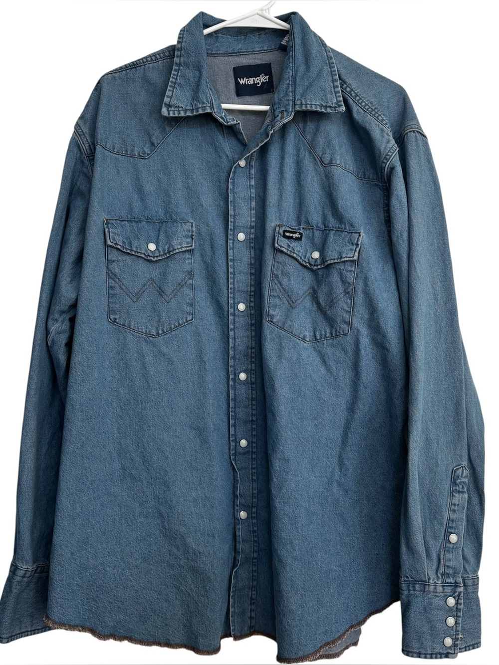 Wrangler Vintage Mens's Blue Denim Western Shirt Pearl Snap Size XL Cowboy Rodeo